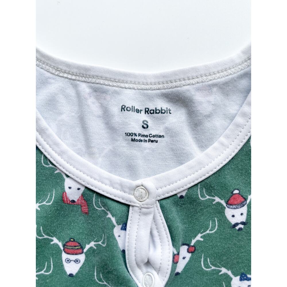 Women's Roller Rabbit Green Holiday Reindeer Pajama Top Size Small - Picture 2 of 7